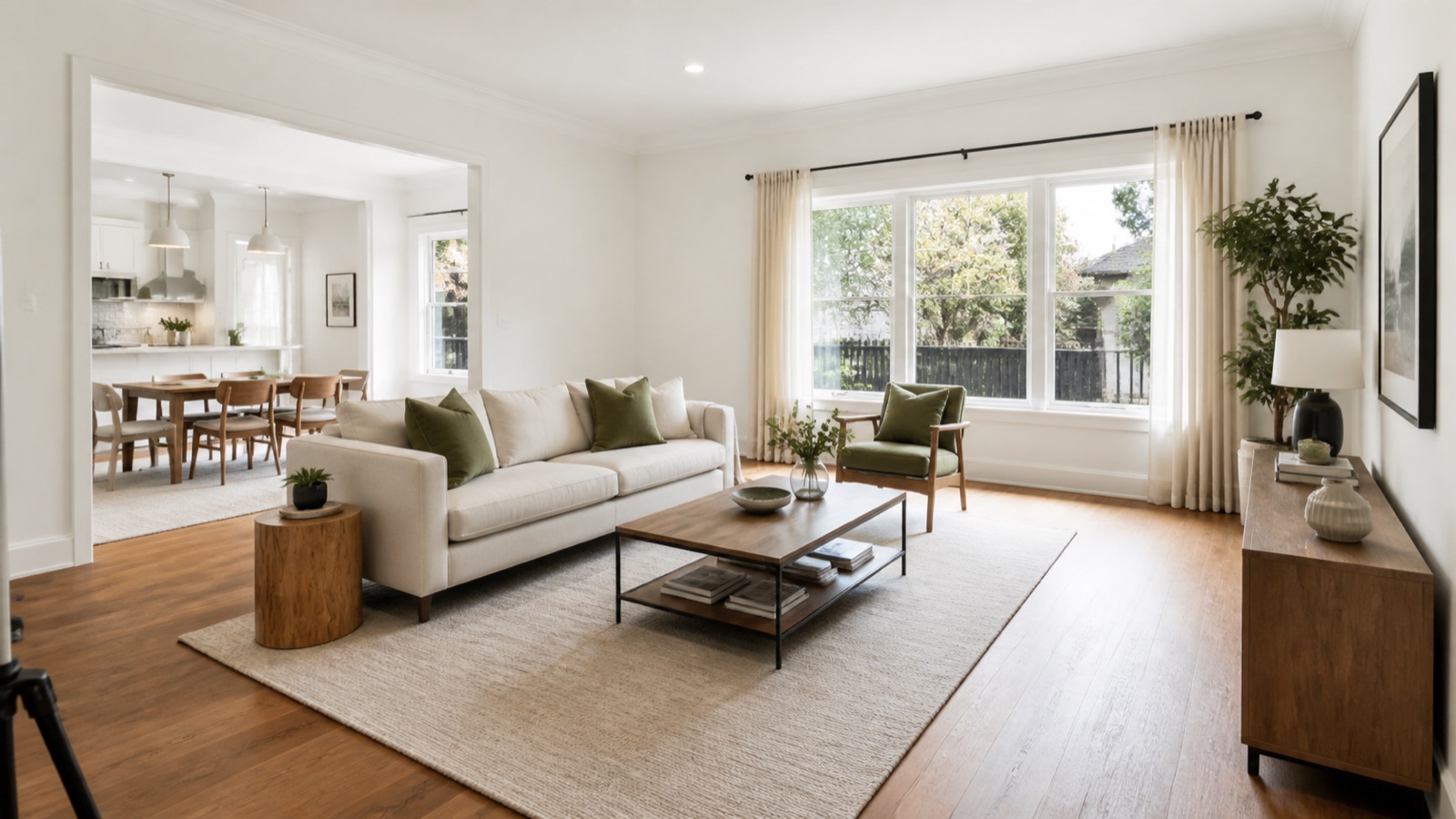 Bright staged Melbourne living room prepared for real estate photography