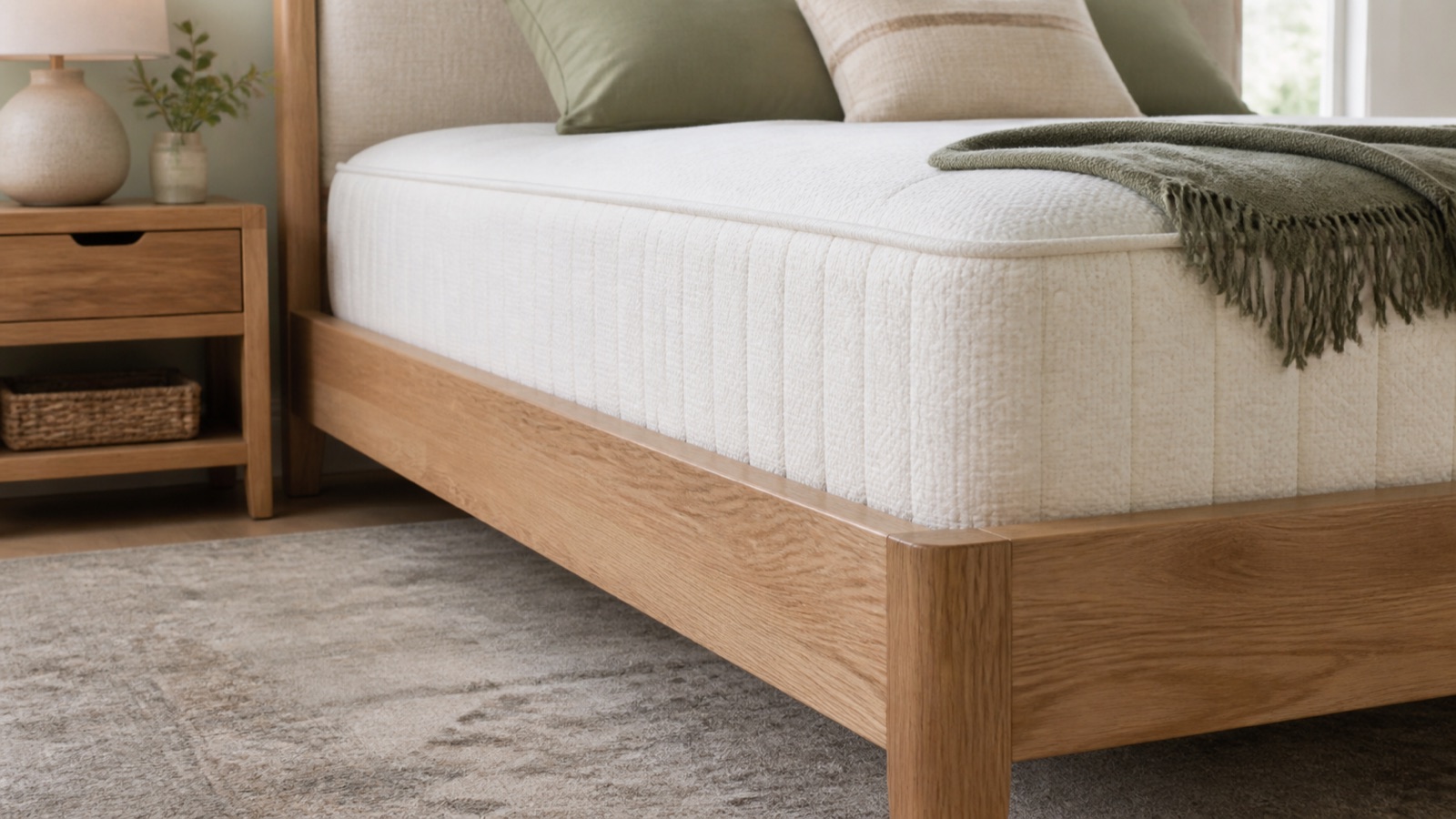 Mattress checked for a correct fit inside a timber bed frame