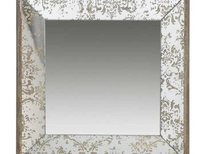 Antique Square Mirror Tray – White & Gold