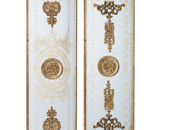 Set of 2 Ornate Wall Panels – Antique Gold & White