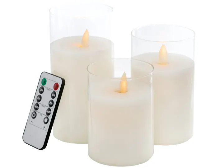 LED Flameless Candle Set with Glass Covers & Remote – Set of 3