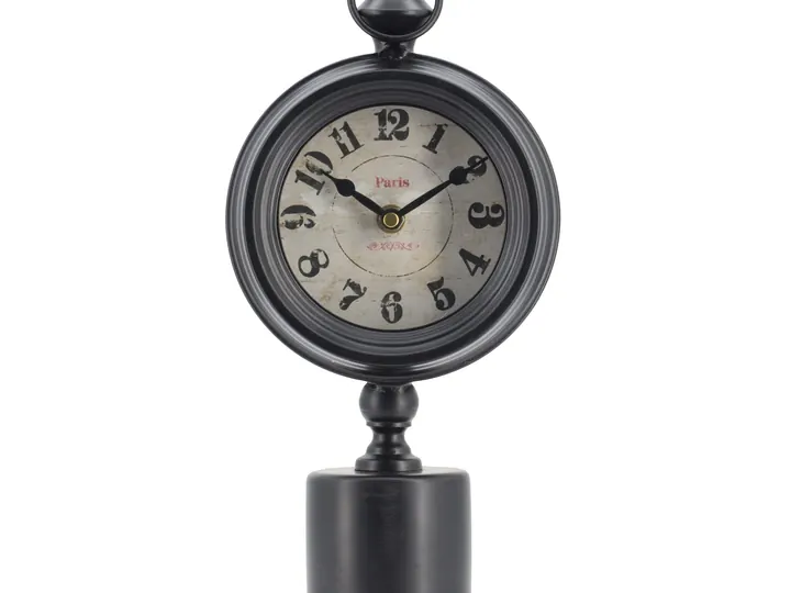 Vintage Table Clock – Black Metal with Paris Dial