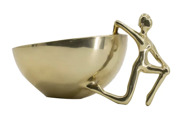Gold Decorative Bowl with Sculptural Figure Handle