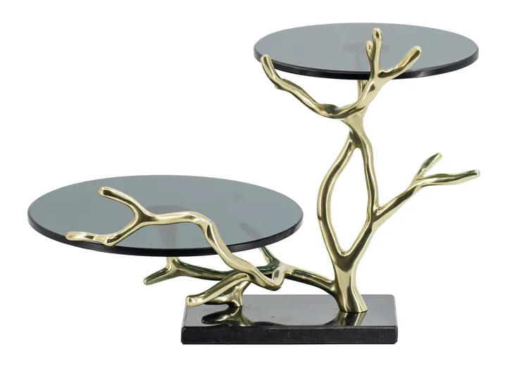 Gold Branch Stand with Dual Black Glass Platforms