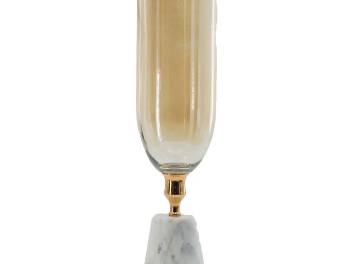 Tall Glass Vase with Marble Base – Gold Rim Accent