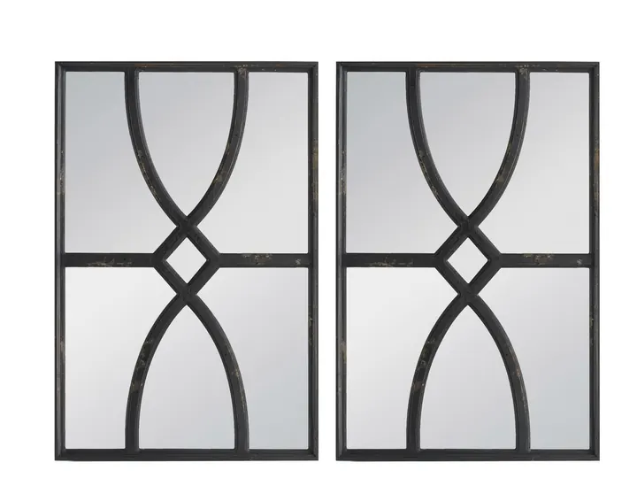 Set of 2 Arched Panel Wall Mirrors – Black Frame