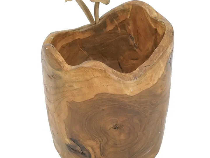 Natural Wooden Bowl with Carved Mushroom Detail