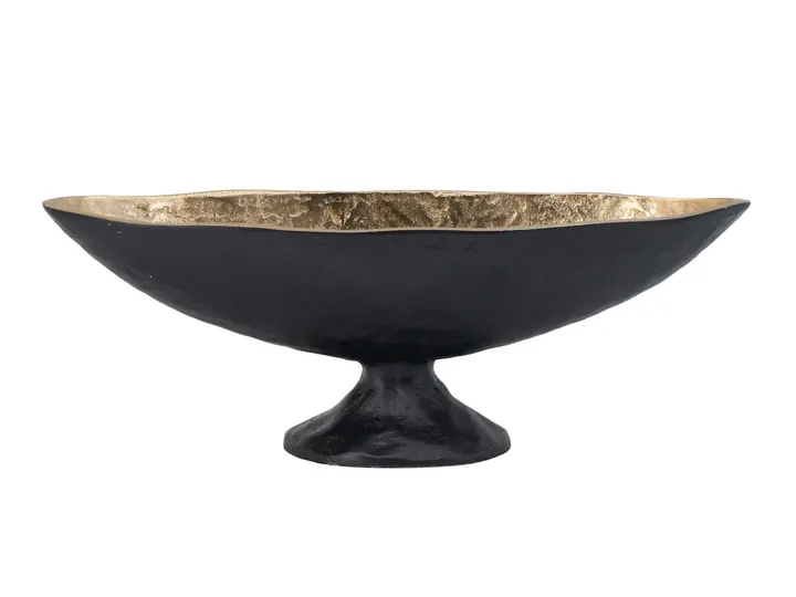 Black & Gold Pedestal Bowl – Textured Finish