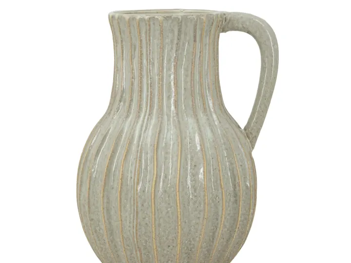 Large Ribbed Ceramic Jug Vase – Natural Finish