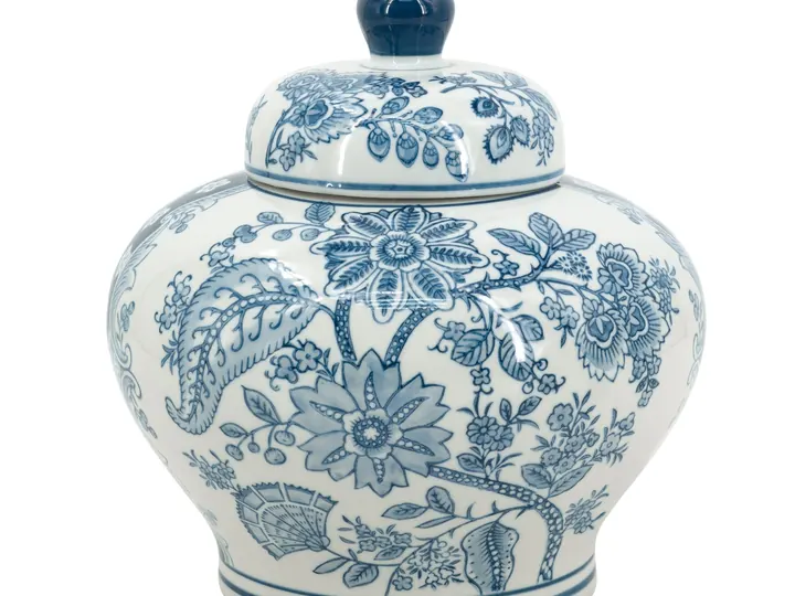 Blue & White Floral Ginger Jar – 23cm