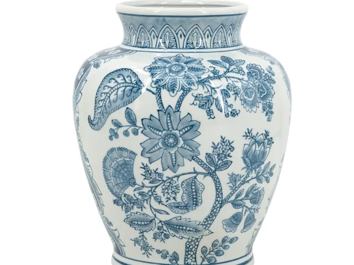 Blue & White Floral Vase – 28cm