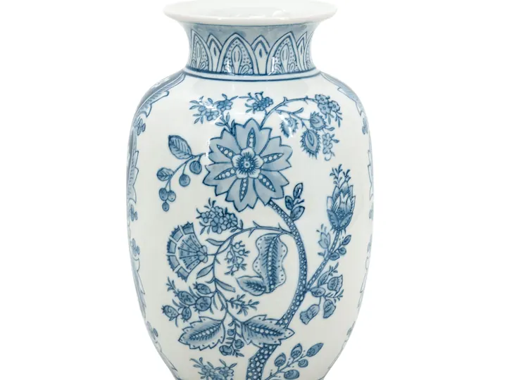 Blue & White Floral Vase – 22cm