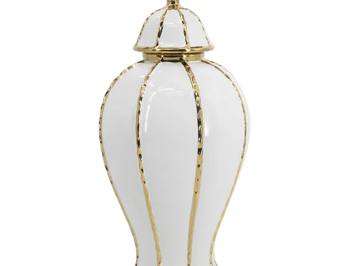 White & Gold Ceramic Jar – 45cm