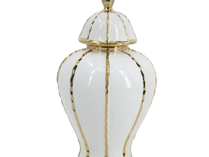 White & Gold Ceramic Jar – 36cm