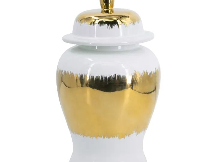 Glossy White & Gold Brushstroke Jar – 36cm