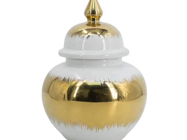 Glossy White & Gold Brushstroke Ginger Jar – 24cm