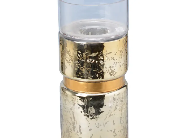 Tall Gold Mercury Glass Candle Holder with Clear Hurricane – 43cm