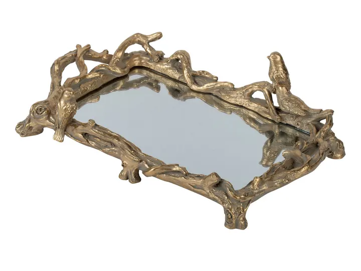 Decorative Mirror Tray with Birds and Branches – 43cm