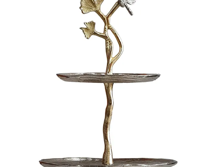 Two-Tier Silver & Gold Decorative Stand – 40cm