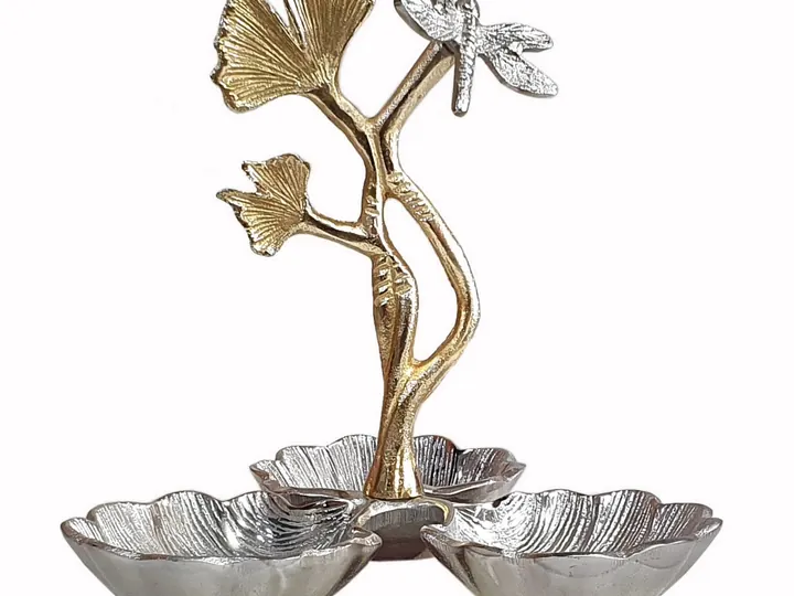 Three-Bowl Silver & Gold Decorative Server – 22cm