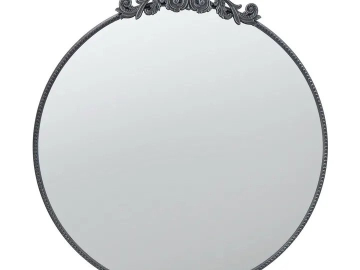 Large Round Black Ornate Mirror – 97cm