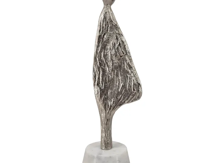 Abstract Silver Cloaked Figure on Marble Base – 27.9cm