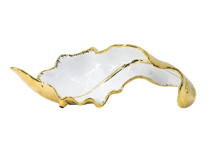 Gold & White Leaf-Shaped Decorative Bowl