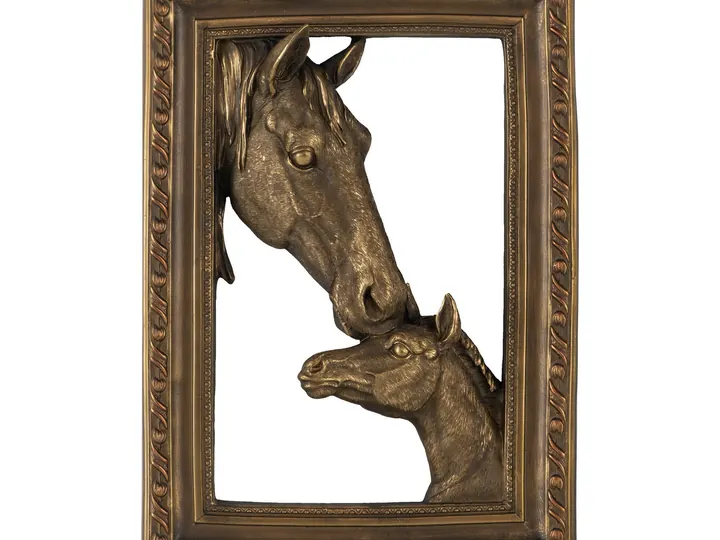 Bronze Horse & Foal 3D Wall Frame – 25 × 6.5 × 36 cm