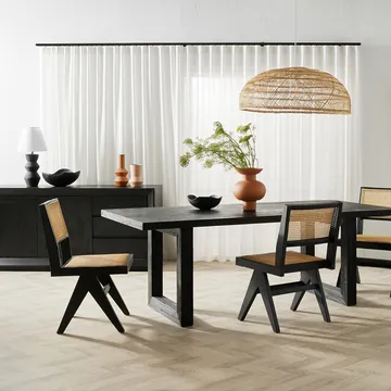 Lucerne Dining Armless Chair Black and Rattan product view 2