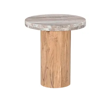 Doria Toronto Marble & Acacia Wood Side Table - 46 cm product view 2