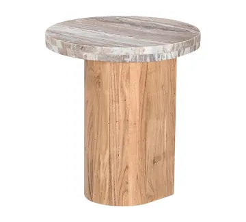Doria Toronto Marble & Acacia Wood Side Table - 46 cm product view 3