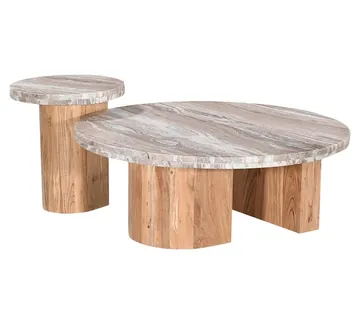 Doria Toronto Marble & Acacia Wood Side Table - 46 cm product view 6