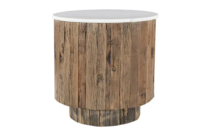 Elara Reclaimed Wood & Banswara Marble Side Table