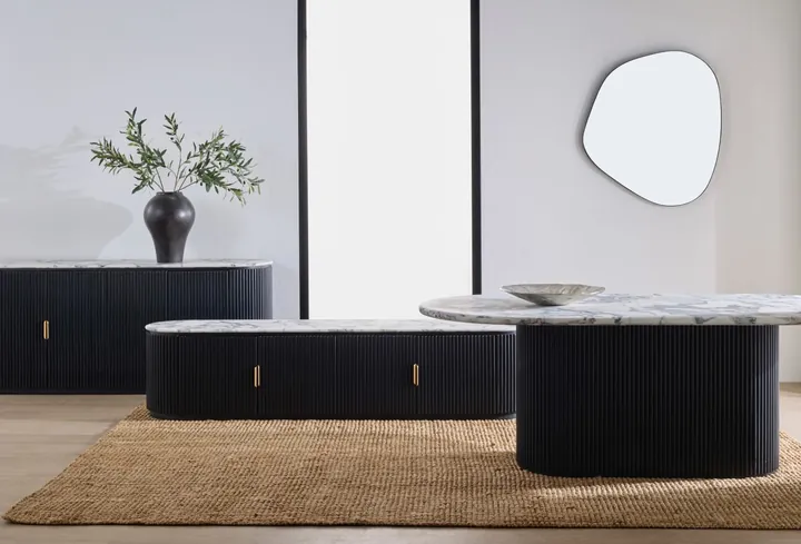 Geneva TV Unit Natural & White Marble in Violetta Marble/Black