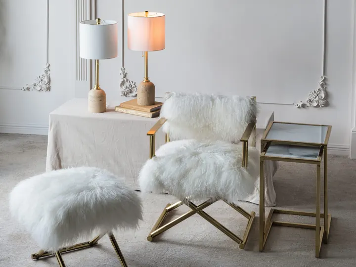 Mongolian Fur Director Set – White & Gold