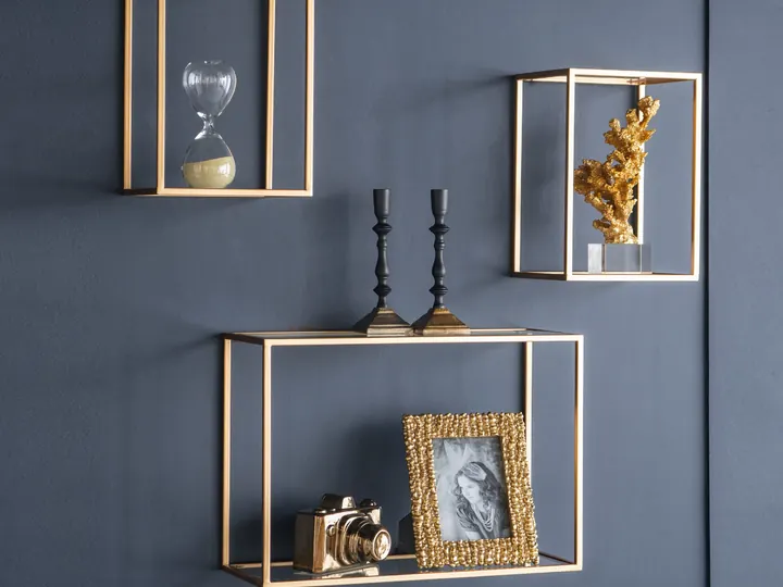 Gold Frame Wall Shelf Set – 3 Piece