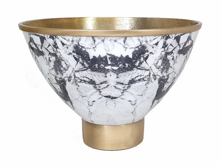 Marble Look Decorative Bowl – Black & Gold – 24 × 24 × 17 cm