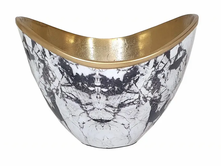 Wave-Edge Marble Decorative Bowl – Black & Gold – 25 × 25 × 18 cm
