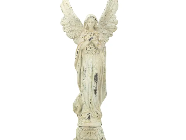 Antique Angel Statue – Distressed Ivory – 69 × 25 × 18 cm