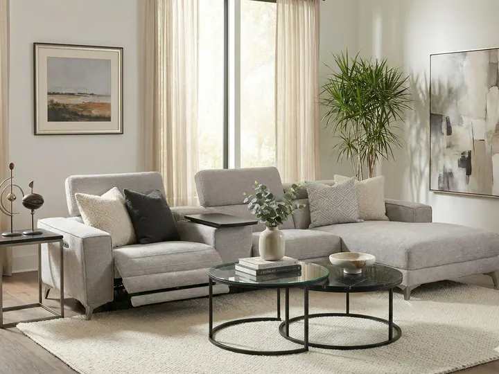 Mana Recliner Sofa with Heating – Ultimate 4-Piece Tech-Infused Sectional with Swivel Table and Power Lift Headrests