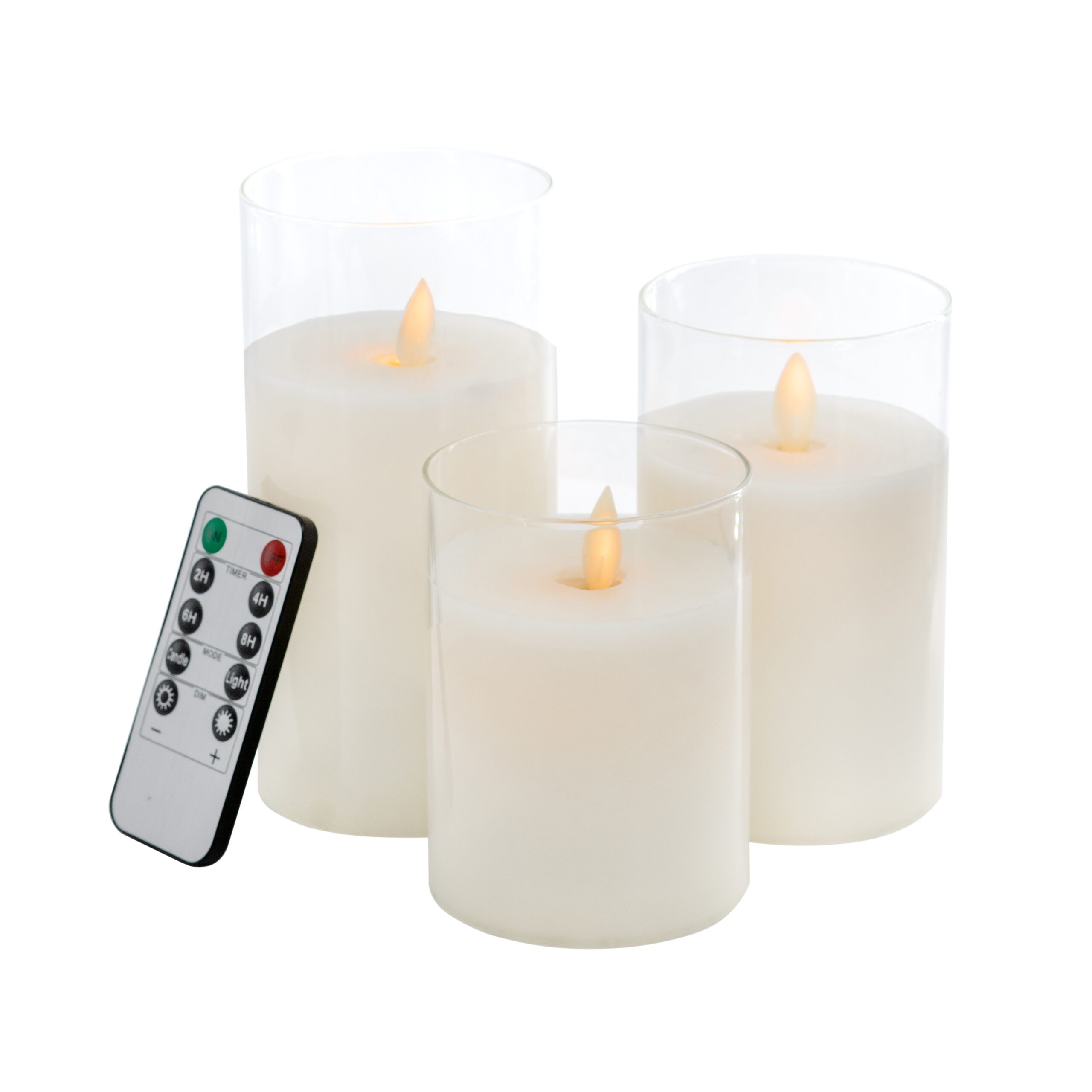 LED Flameless Candle Set with Glass Covers & Remote – Set of 3