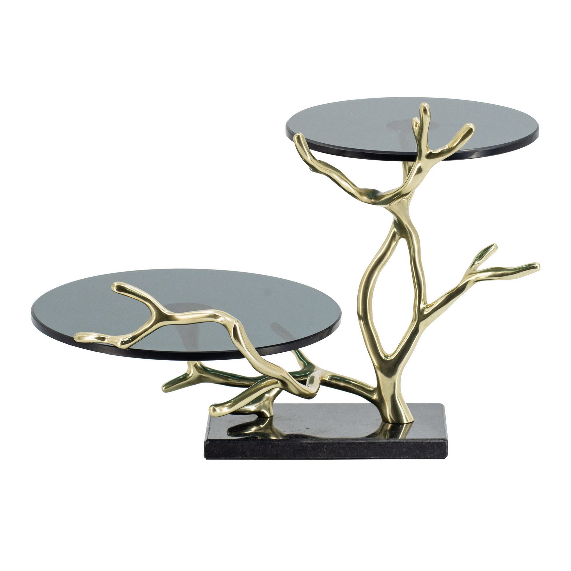 Gold Branch Stand with Dual Black Glass Platforms