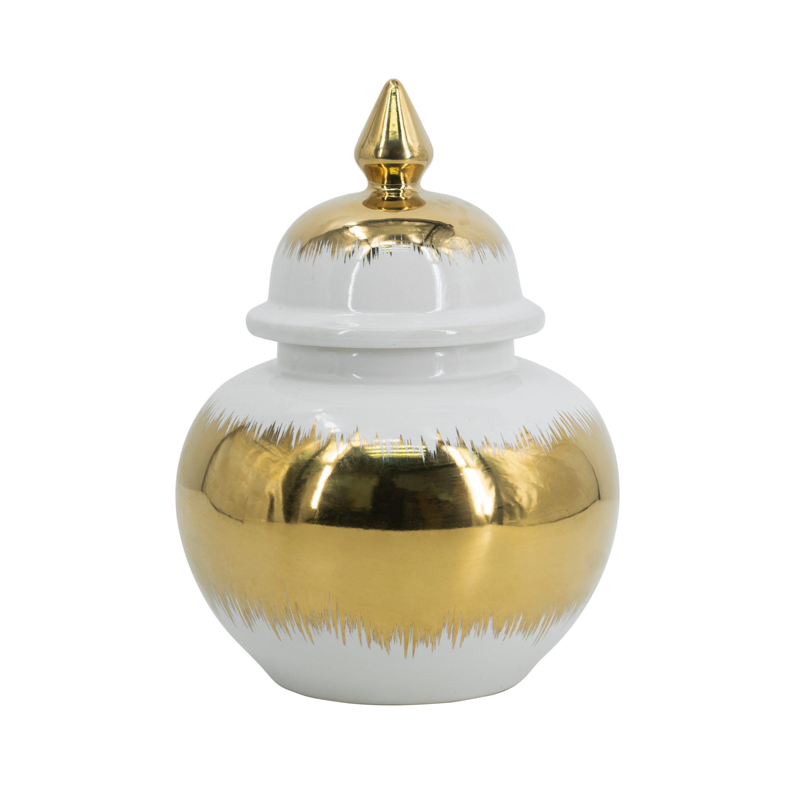 Glossy White & Gold Brushstroke Ginger Jar – 24cm
