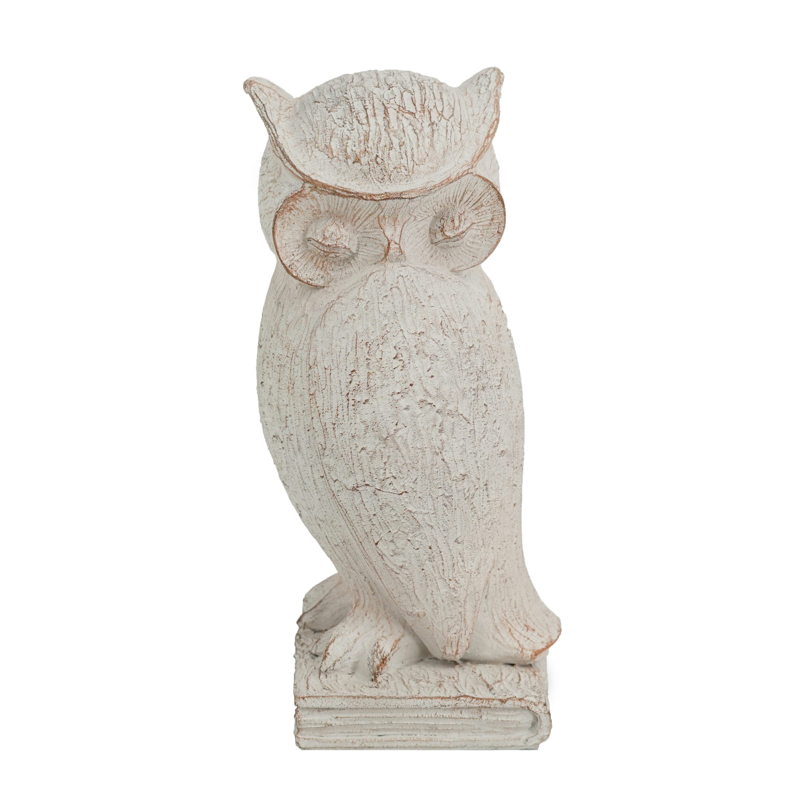 Rustic Small White Owl Statue – 20cm