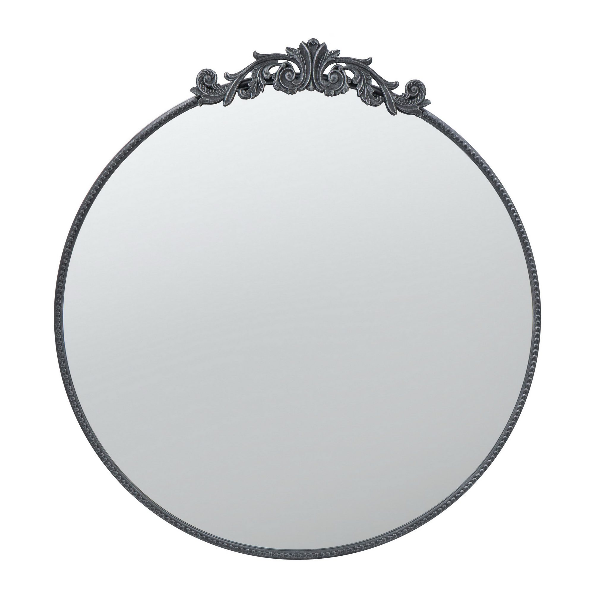 Large Round Black Ornate Mirror – 97cm