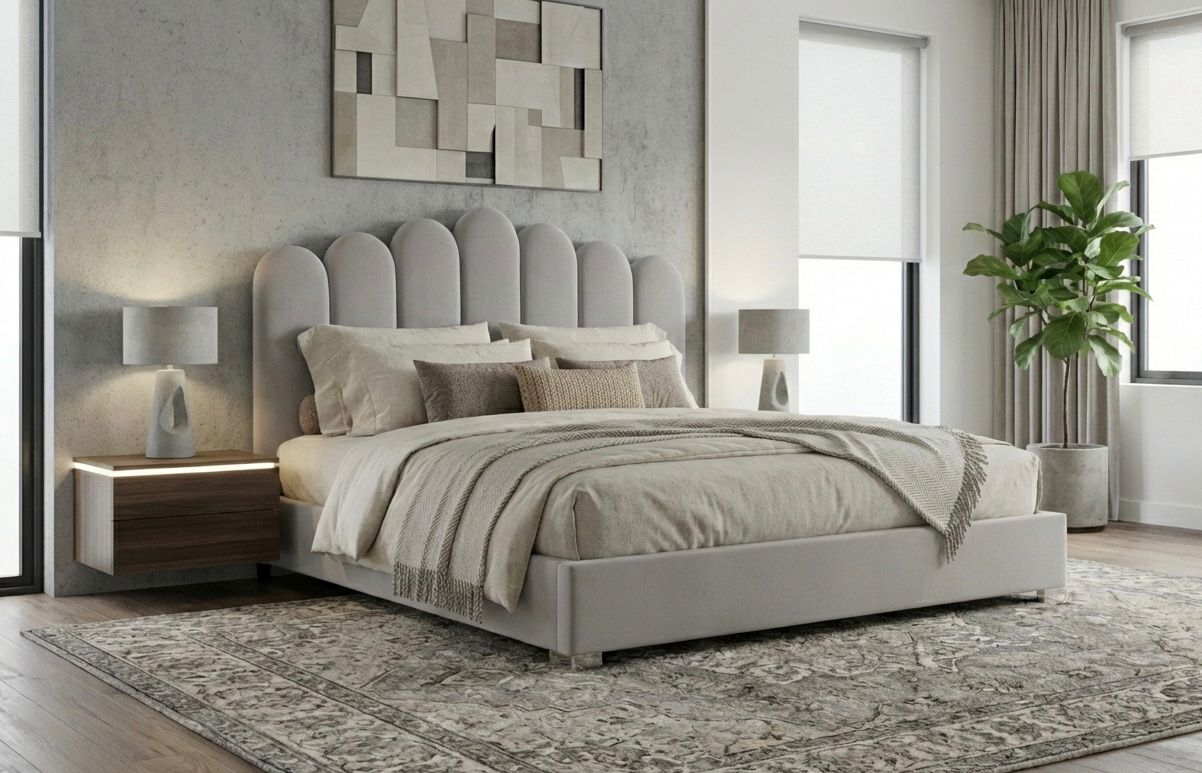 Tara Queen Bed Frame – Fabric Upholstery with Gas Lift Storage (AEC304)