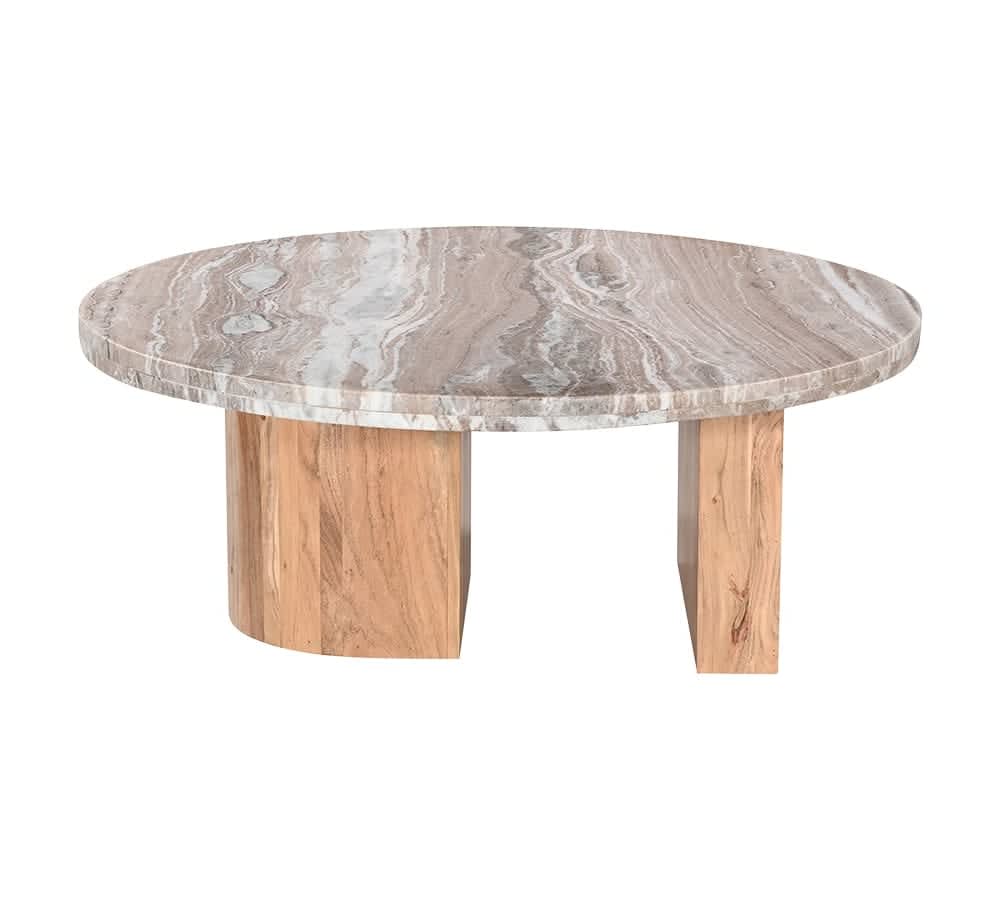 Doria Toronto Marble & Acacia Wood Coffee Table - 104 cm