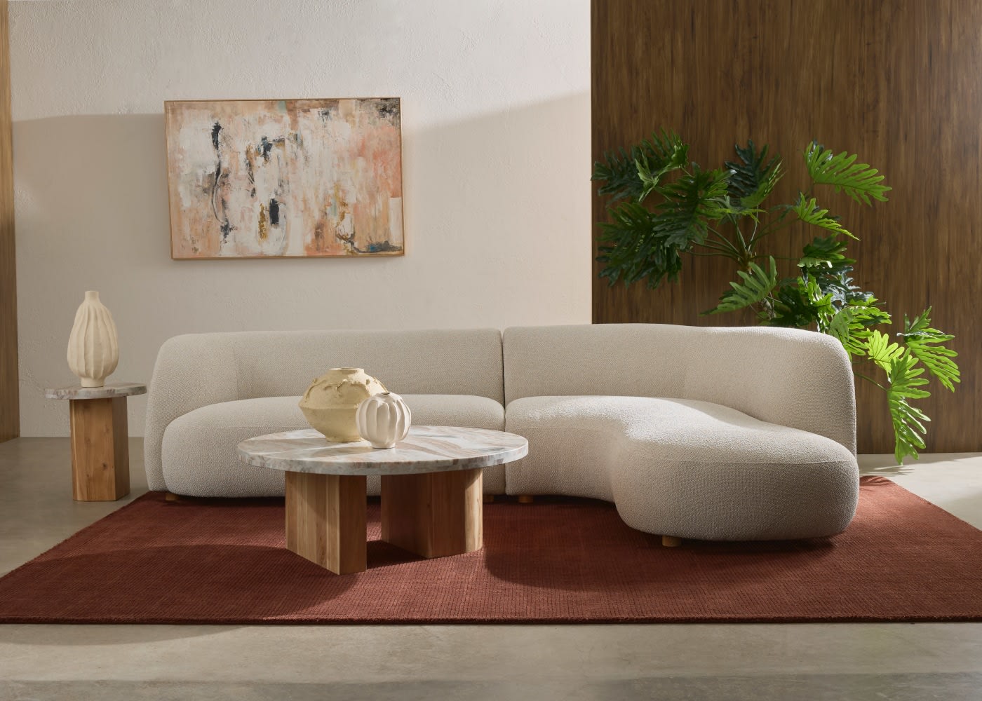 Doria Toronto Marble & Acacia Wood Side Table - 46 cm