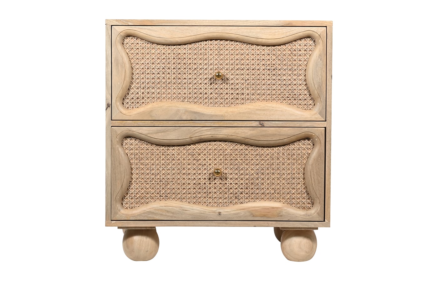 Noelle Mango Wood and Rattan Bedside Table - 2 Drawer