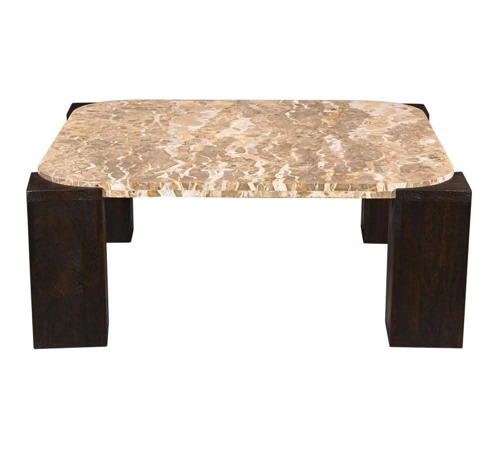 Ivory Panther Marble & Mango Wood Coffee Table - 100 cm